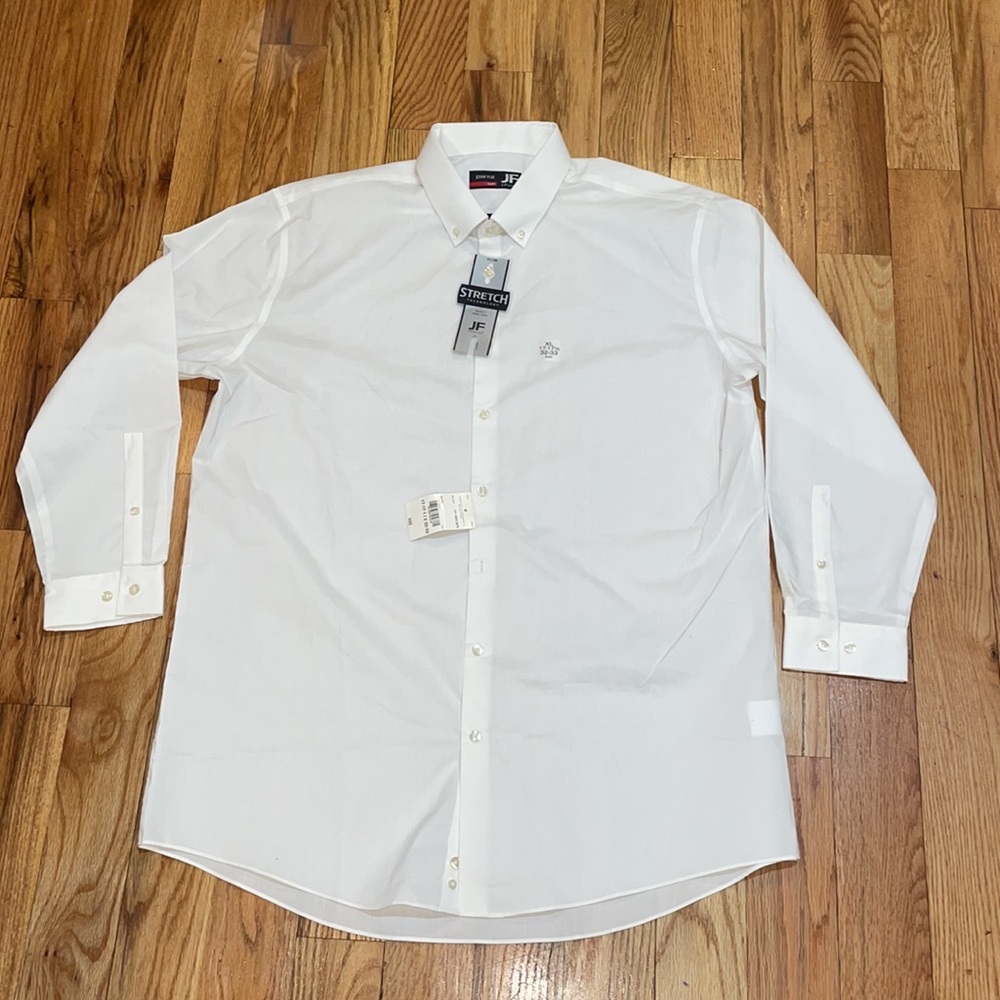NEW jf j.ferrar men Long sleeve Slim white button down dress shirt 17- 17 1/2 XL